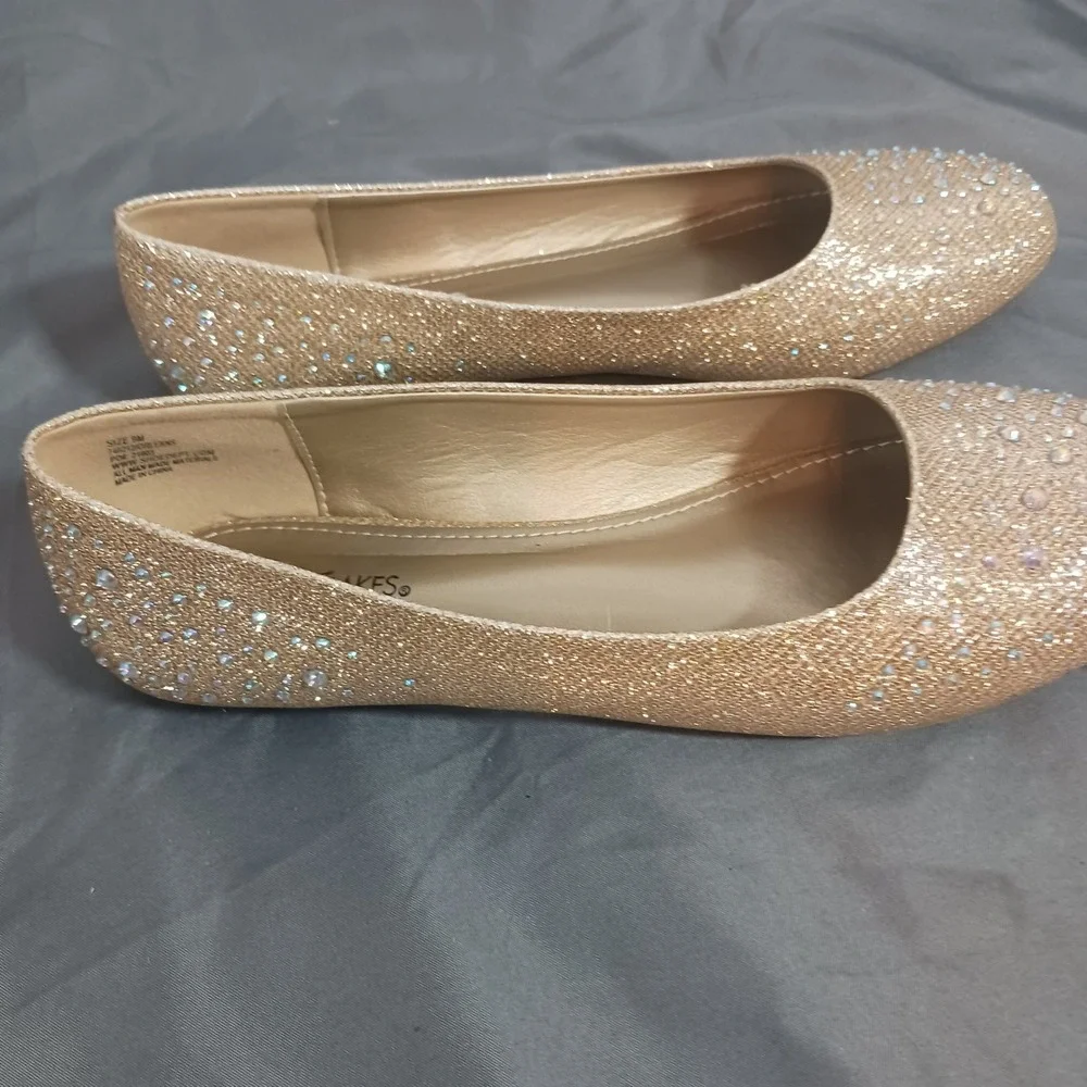 Hot Cakes Ballet Flats Womens 9M Gold Excellent Rhinestone Glitter Orleans